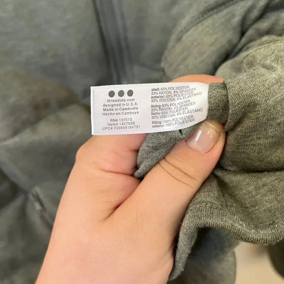 Three Dots Sz Large Sage Green Knit Material Lightweight Puffer Coat Athleisure - Picture 8 of 11